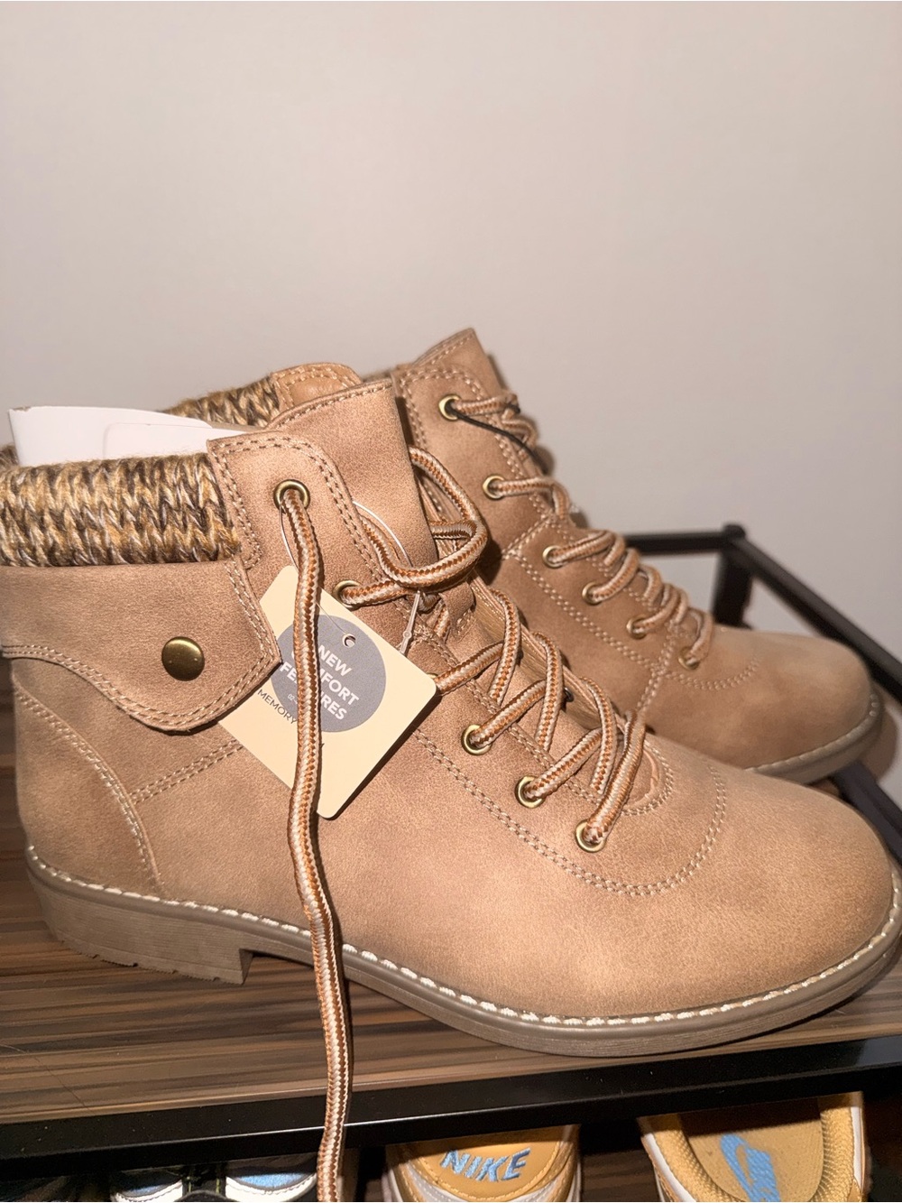 St. John's Bay Tan Lace-Up Ankle Boots with Knit Collar